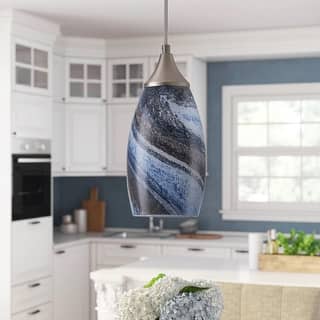 Modern Handblown Marble Art Glass Pendant Light Brushed Nickel Finished with Adjustable Cord
