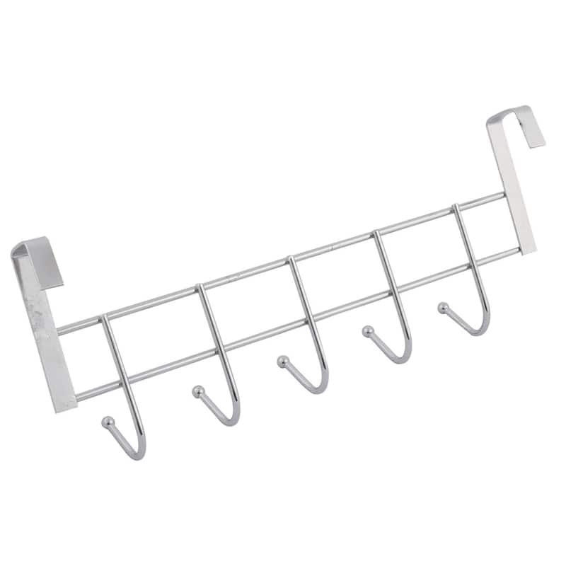 Household Bathroom Metal 5 Hooks Towel Clothing Belt Hanger Hook - Silver Tone - 10" x 3" x 3.7"(L*W*H)