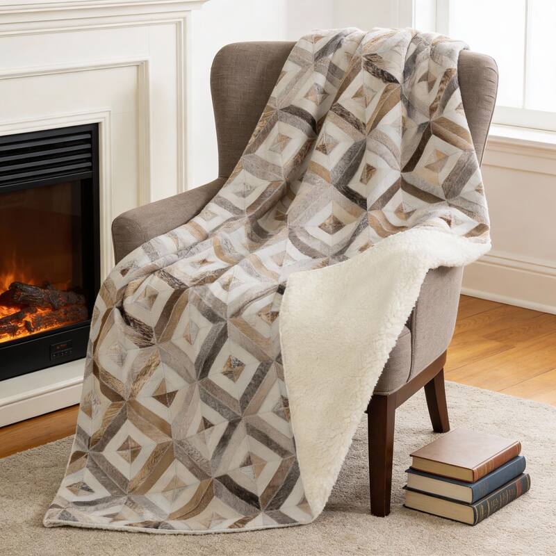 HomeRoots 50" X 70" Gray And Brown Geometric Microfiber Plush Throw Blanket - Throw - Brown/Gray