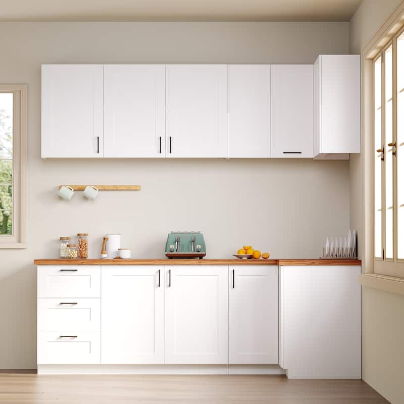 Modular White Kitchen Cabinet Set Customizable Base and Wall Cabinets Pantry Storage and DIY Countertop Design(Without desktop)