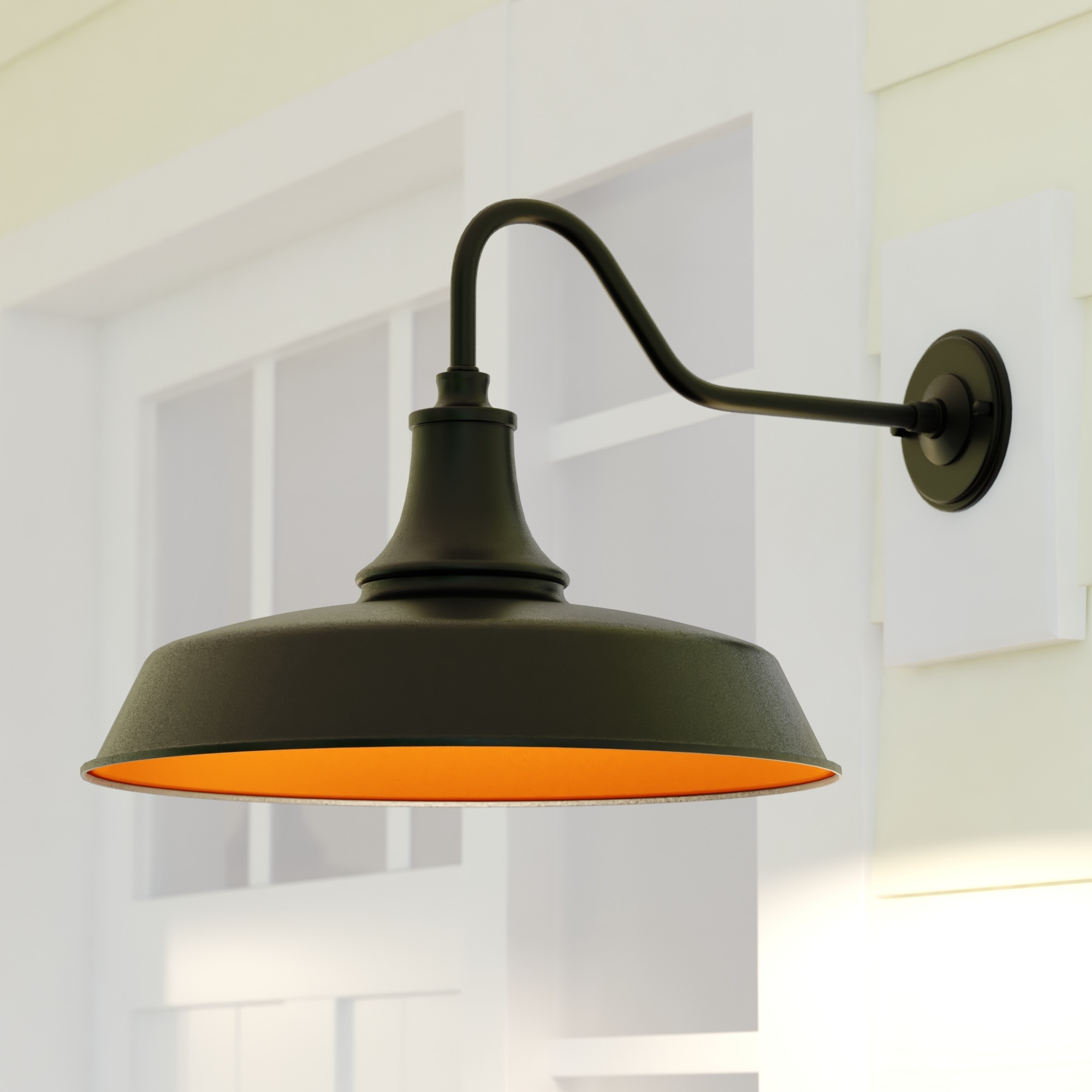 VAXCEL Dorado 1-Light Dark Bronze Dusk to Dawn Sensor Farmhouse Outdoor Wall Sconce, Gooseneck Steel Shade, Dark Sky Compliant