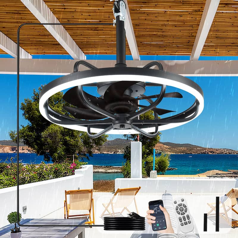 Waterproof Outdoor Ceiling Fan with Light - 20-Inch IP65 Plug-in, Remote App Control, 6-Speed Gazebo/Patio