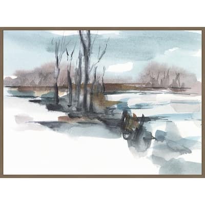 Winter Stream Watercolor II by Ethan Harper Framed Canvas Wall Art Print - Sylvie Dark Gold