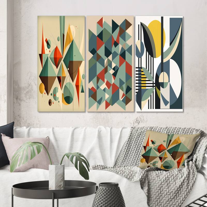 Designart "Mid-century Retro Dimensions III" Modern Midcentury Wall Art Living Room Set of 3 Pieces