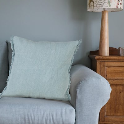 Sevita Light Blue Solid Stonewash Throw Pillow with Fringe