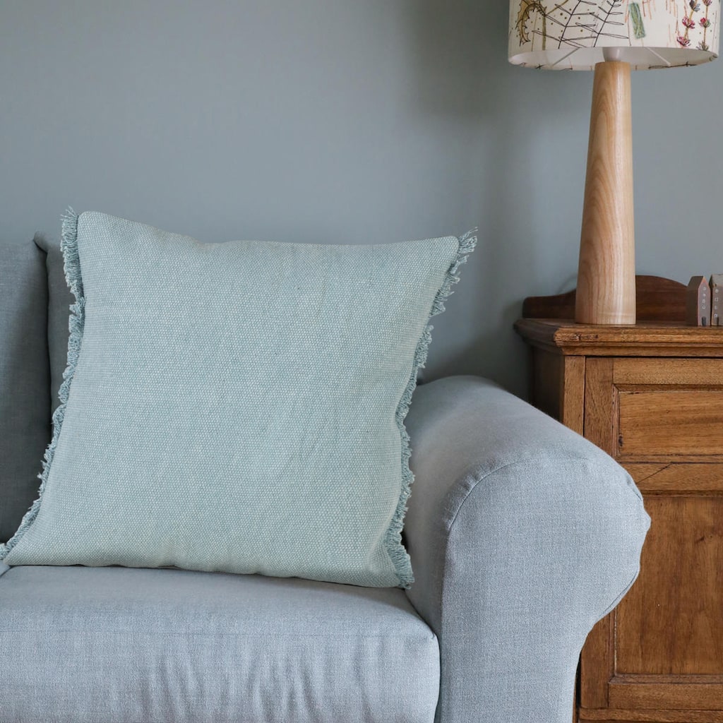 Sevita Light Blue Solid Stonewash Throw Pillow with Fringe