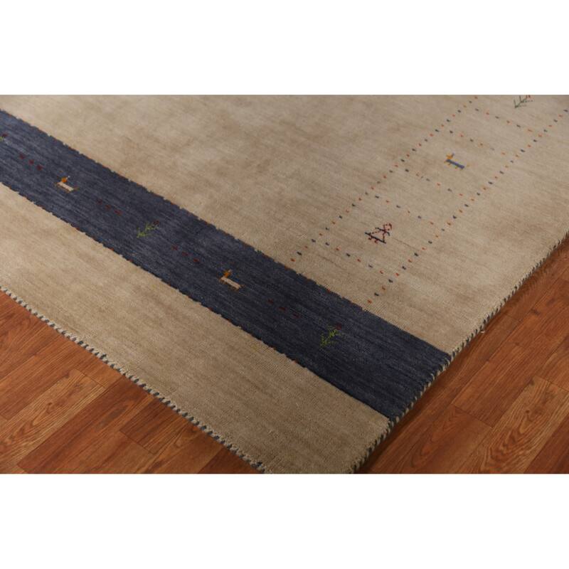 Light Brown Gabbeh Indian Area Rug Handmade Wool Carpet - 7'10" x 9'9"