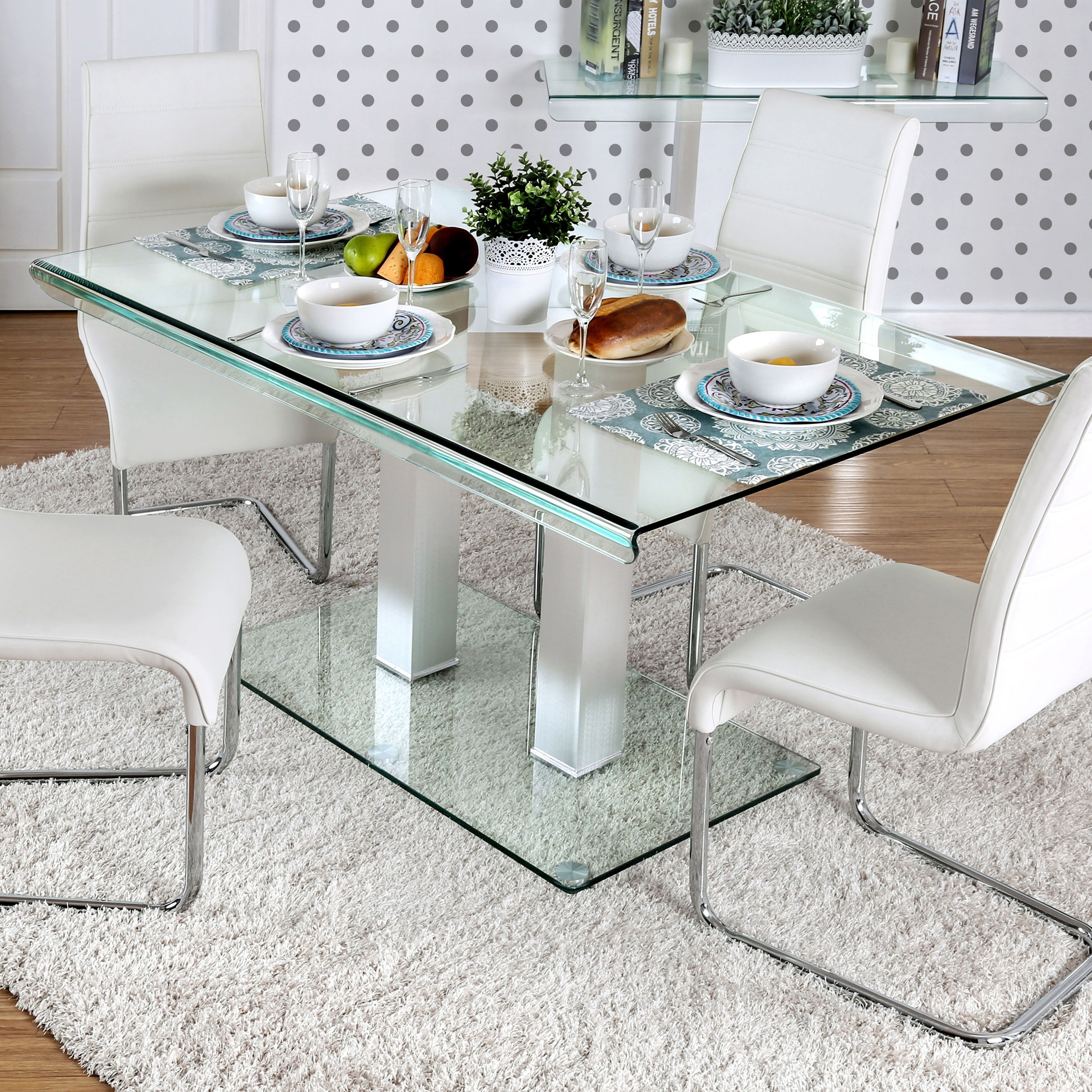 Furniture Of America Maza 59 In Silvertone Metal Glass Dining Table Overstock 12521474