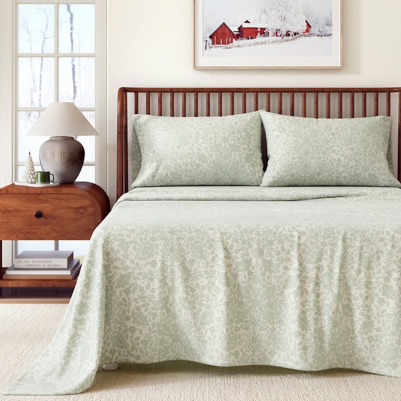 Linery & Co. Ultra-Soft Turkish Cotton Flannel Winter Floral Print Sheet Set - Full - Floral Castle