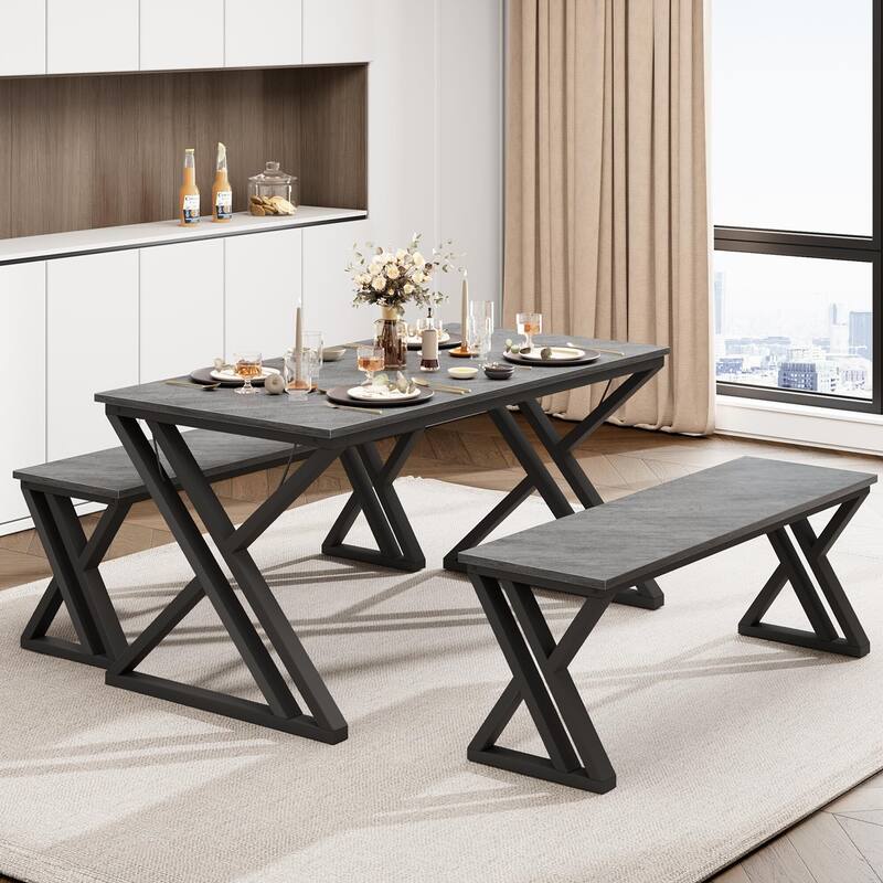 Dining Table Benches Set for 4