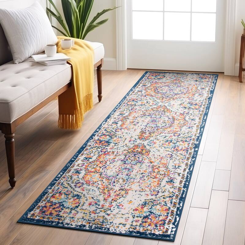 The Curated Nomad Sunset Distressed Vintage Bohemian Rug - 2' 7" x 6' - Multi