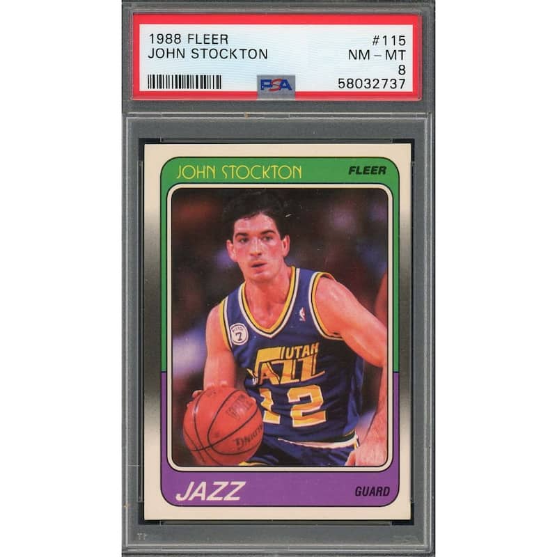 John Stockton 1988 Fleer Basketball Rookie Card RC #115 Graded PSA 8 - 8'6" x 11'6"