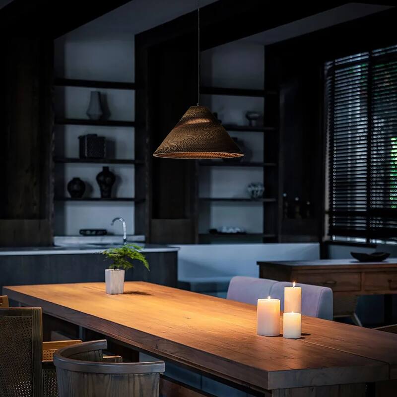 1-light Brown Natural Pendant Light With Nordic Style Cone Cardboard Shade For Dining Table