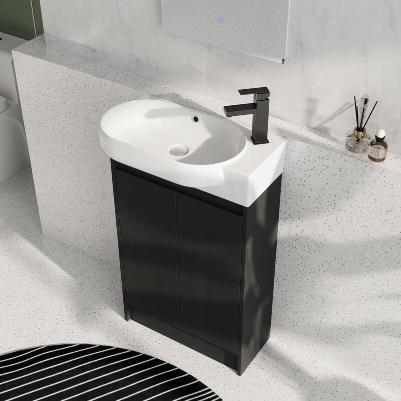Beingnext 16"/23" Bathroom Vanity with Sink, Floating/Freestanding Bathroom Vanity with Soft Close Door - Black - 22.8''W x 12.4''D x 35.1''H
