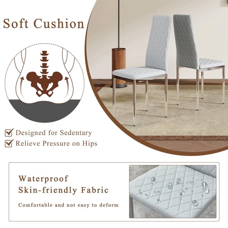 Modern 6 Piece PU Leather Kitchen Dining Chairs with Cushions, Metal Legs, Extended Backrest for Dining Room Kitchen Living Room