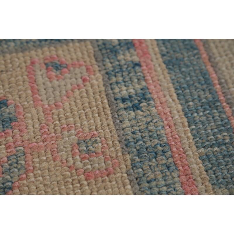 Hand Knotted Oriental 100% Wool Carpet Transitional Geometric Navy Blue & Blues Oushak Runner Rug - 11' 9'' X 3' 3''