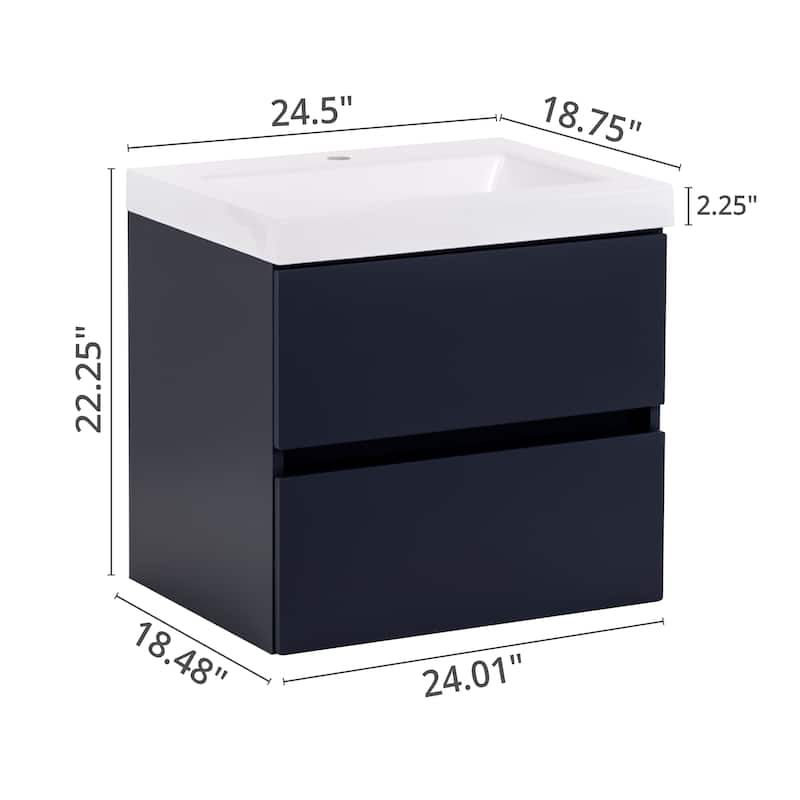 Spring Mill Cabinets Innes 24.5" 2-Drawer Floating Bathroom Vanity With White Sink Top