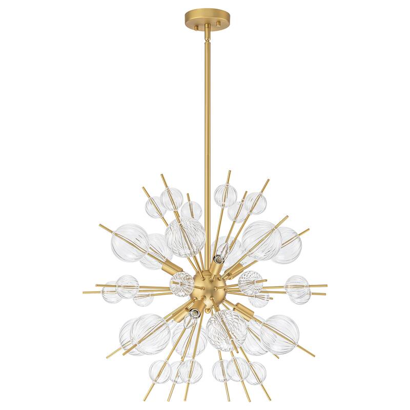 6-Light Mid-Century Modern Gold Linear Sputnik Textured Clear Glass Globe Bubble Chandelier for Dining Room