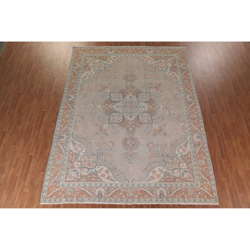 Hand Knotted Oriental 100% Wool Carpet Traditional Floral Beige & Ivories Tabriz Area Rug - 12' 11'' X 9' 9''