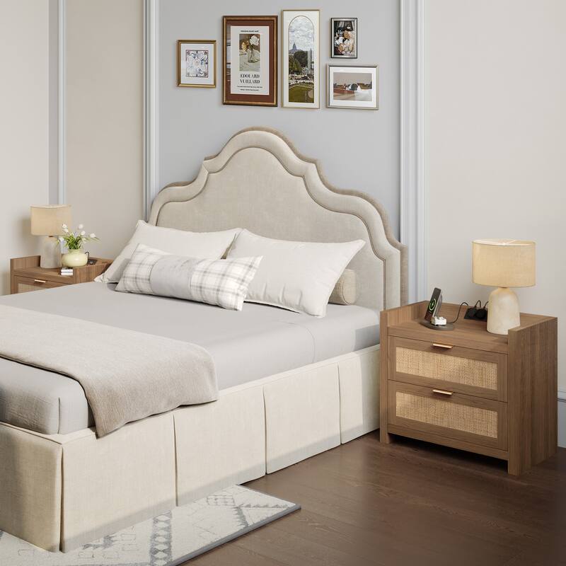 Farmhouse Nightstand with Charging Station and Drawers