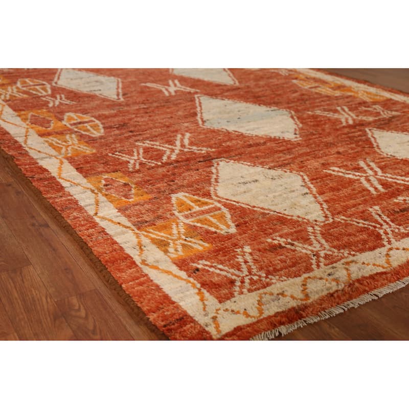 Orange Geometric Moroccan Oriental Rug Handmade Wool Carpet - 6'1" x 8'6" - 6'1" x 8'6" - Orange