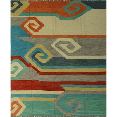 Hand-Woven Winchester Kilim Clevelan Grey/Rust Rug - 8'1" x 9'4"