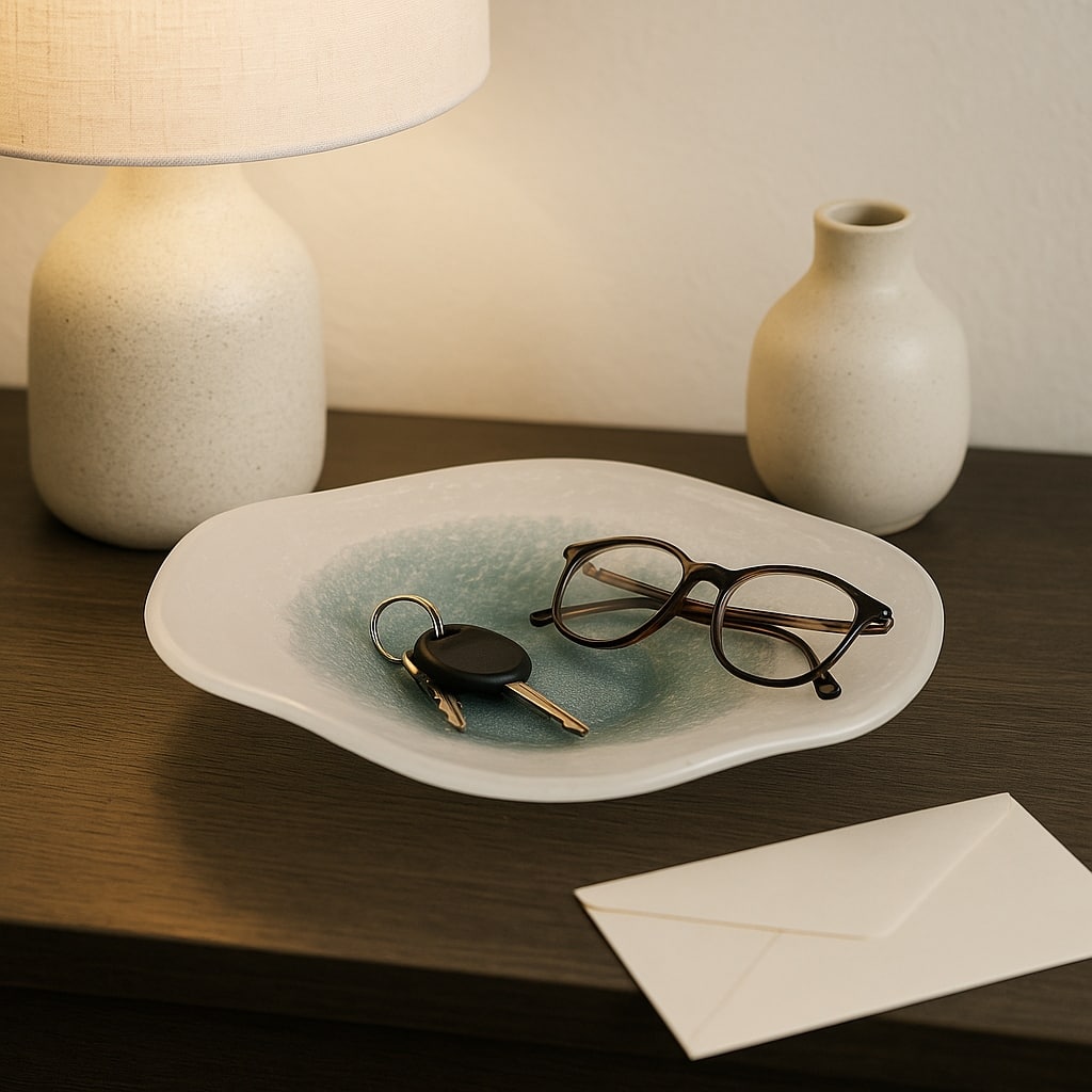 Decorative Speckled Wave Glass Bowl - Home Decor - 12", Blue & White - 12.0"