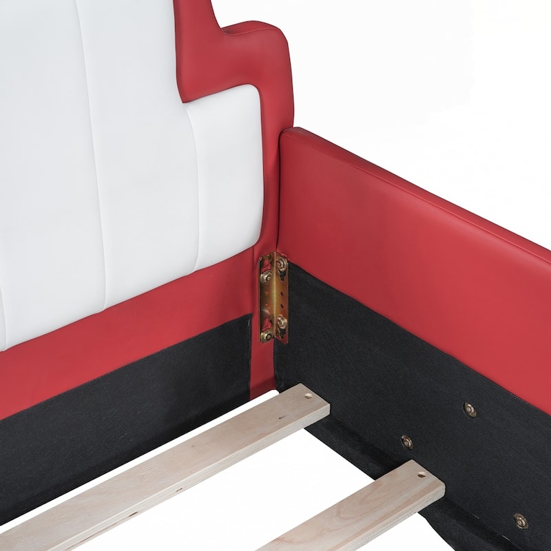 PU Leather Race Car-Shaped Platform Bed with Wheels