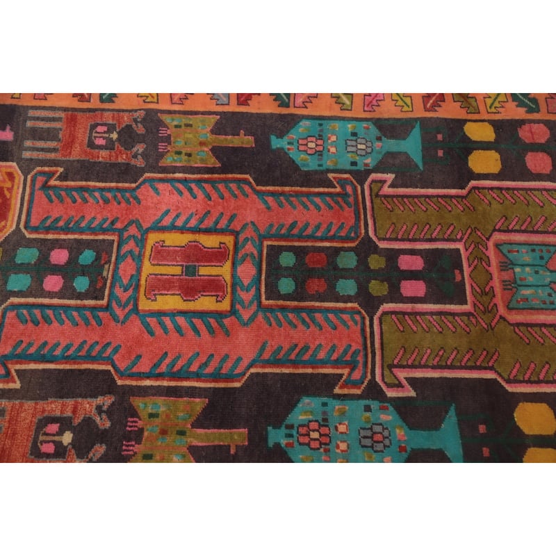 Hand Knotted Oriental 100% Wool Carpet Traditional Tribal Oranges & Rust Meshkin Runner Rug - 10' 9'' X 4' 0''