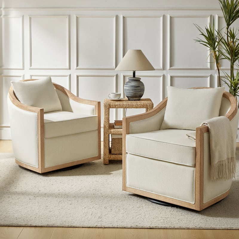 Pat Jess Farmhouse Solid Wood Swivel Chair Set of 2 by HULALA HOME - Ivory
