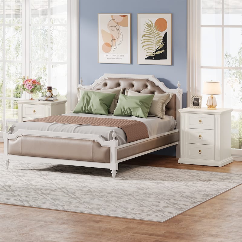 3 Drawer Nightstand Set of 2, Wood Night Stand Modern Bedside Table