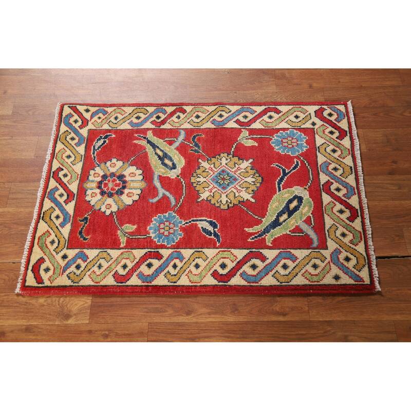 Floral Red Kazak Oriental Foyer Rug Handmade Wool Carpet - 2'0" x 3'0"