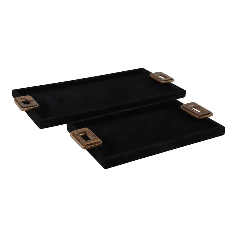 Metal Decorative Trays with Wood Handles (Set of 2) - 16/22" Black - 22" x 12" x 1"