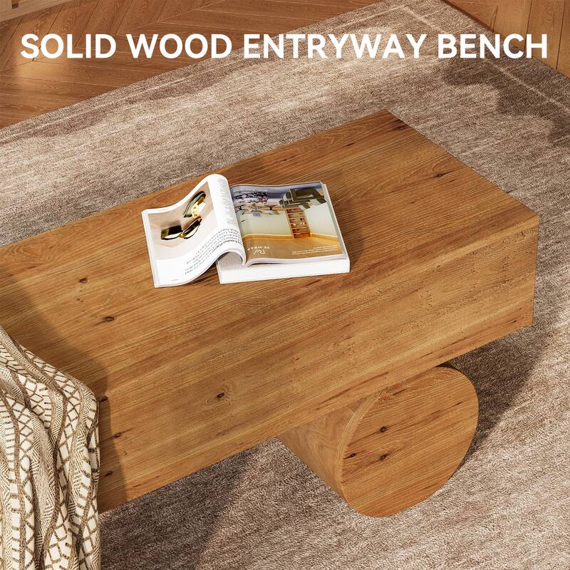 Farmhouse Solid Wood Entryway Bench, 59" End of Bed Bench for Bedroom - 15.7" D x 59" W x 18.8" H