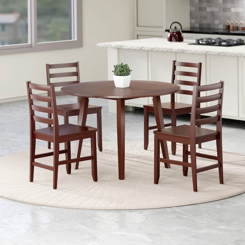 Dawson 5-Pc Drop Leaf Table with Ladder-back Chairs, Walnut