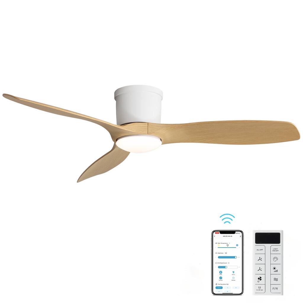 52 Inch Matte White Smart Ceiling Fan with Light 3 ABS Blades DC Motor and Reversible Function