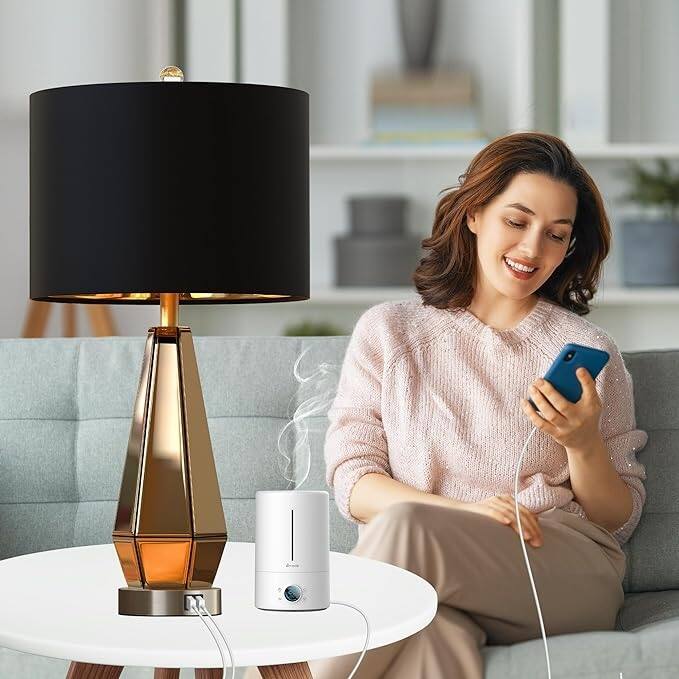 Anmytek Gold Faceted Mirror Table Lamps Set of 2 with USB Charging Touch Control