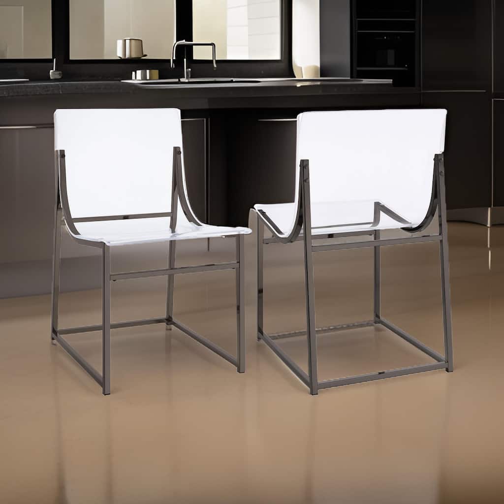 Dino Dining Chair Set of 2, Clear Acrylic Seat, Back, Black Nickel, 18 Inch