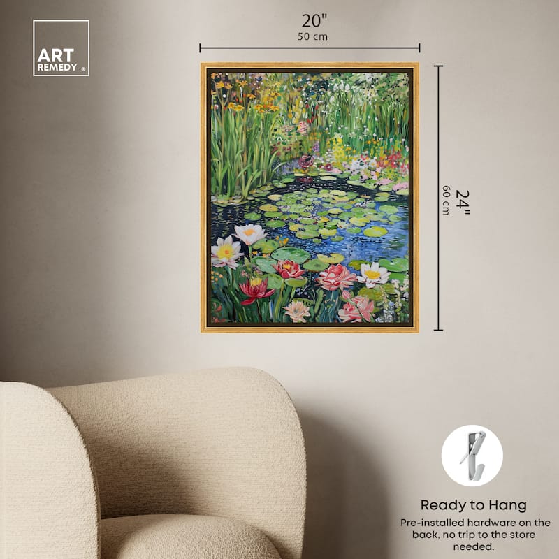 Art Remedy Impressionist Pond Framed Impressionism 1 Piece Canvas Wall Art /Monet And Van Gogh Inspired Art