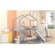 preview thumbnail 31 of 46, Playhouse Twin Over Twin Bunk Kids Bed with Roof,Slide,Ladder,Stairs