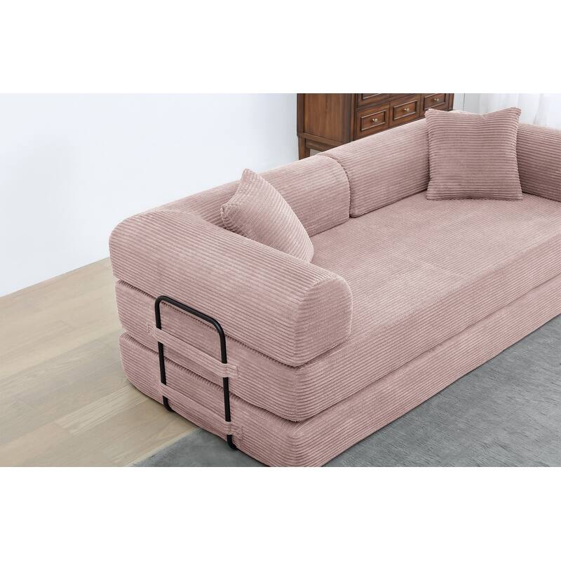 Convertible Sleeper Sofa Bed, Corduroy 3-Seat Fold-Out Couch with Pillow