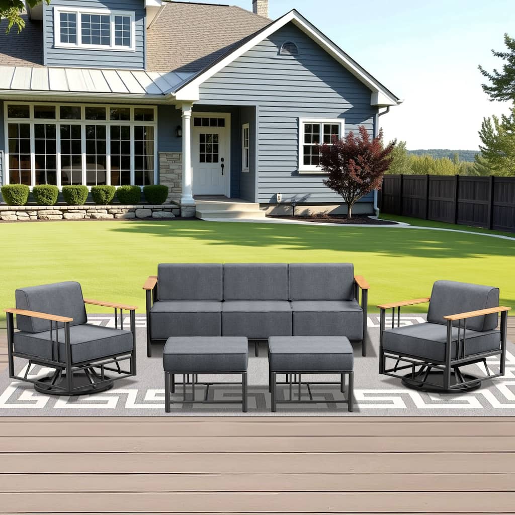 Outdoor 5PCS Sofa Swivel Chair with Ottoman