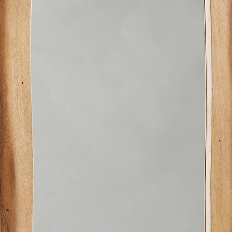 Floor Mirror with Wooden Frame and Live Edge Details, Brown