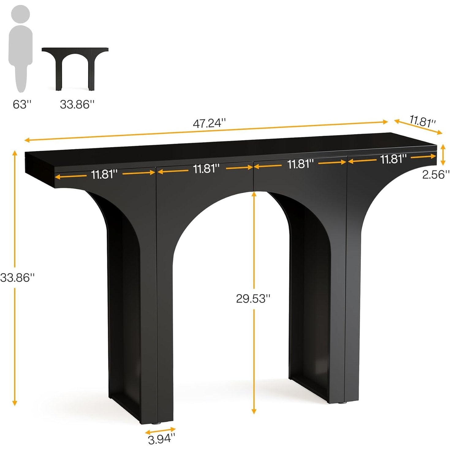 94" Black Wood Console Table Set of 2 for Entryway