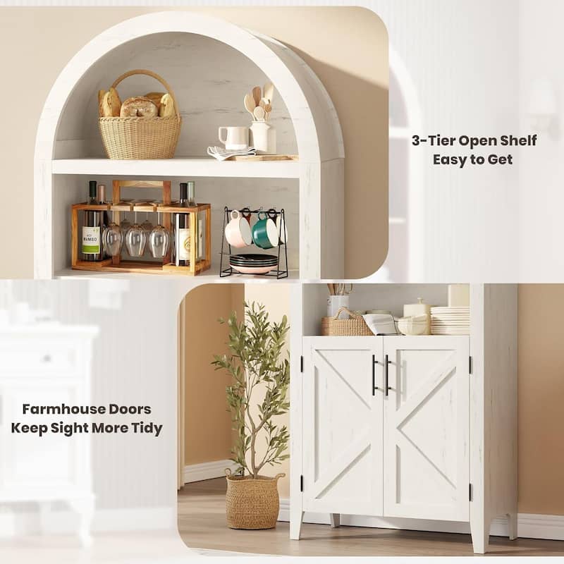 Arched Bookcase, Kitchen Pantry Storage Cabinet with Open Display Shelf