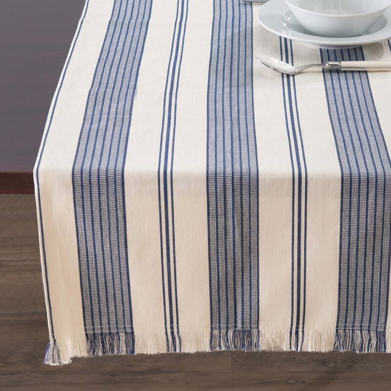 French Home 18"x 57" Blue and Cream Striped Table Runner - 18" x 57"