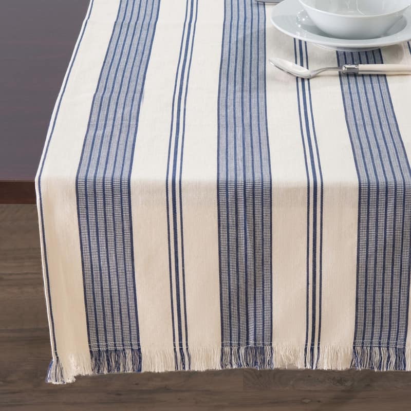 French Home 18"x 57" Blue and Cream Striped Table Runner - 18" x 57"