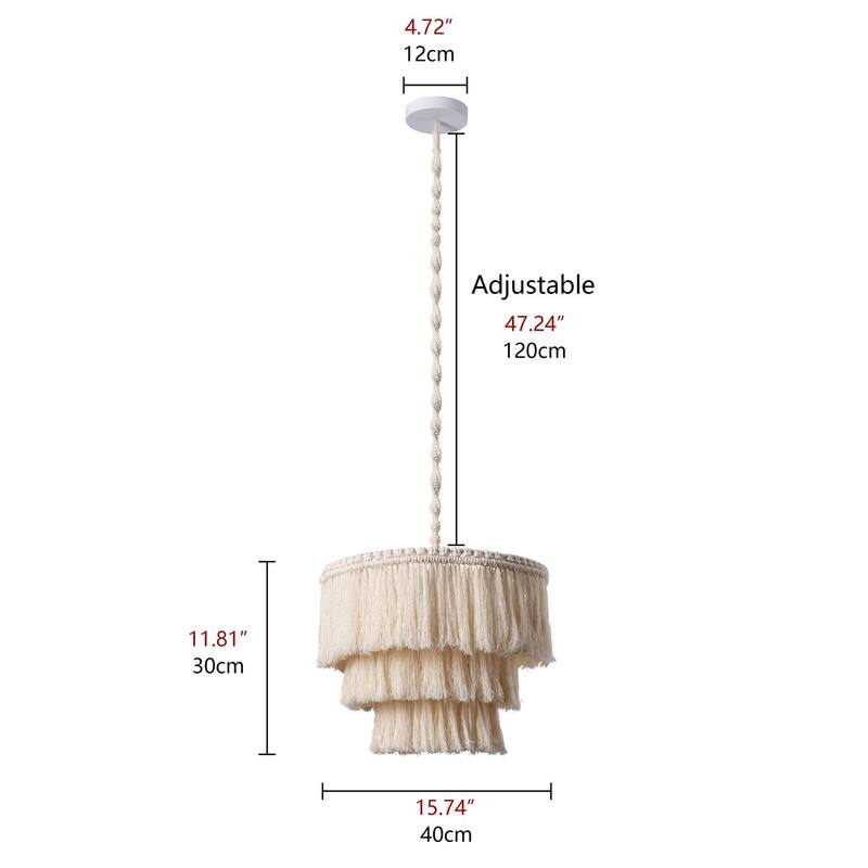 Bohemia Beige 1-Light Cotton Tassel Handmade Design 15.74 Inches Wide Boho Chandelier