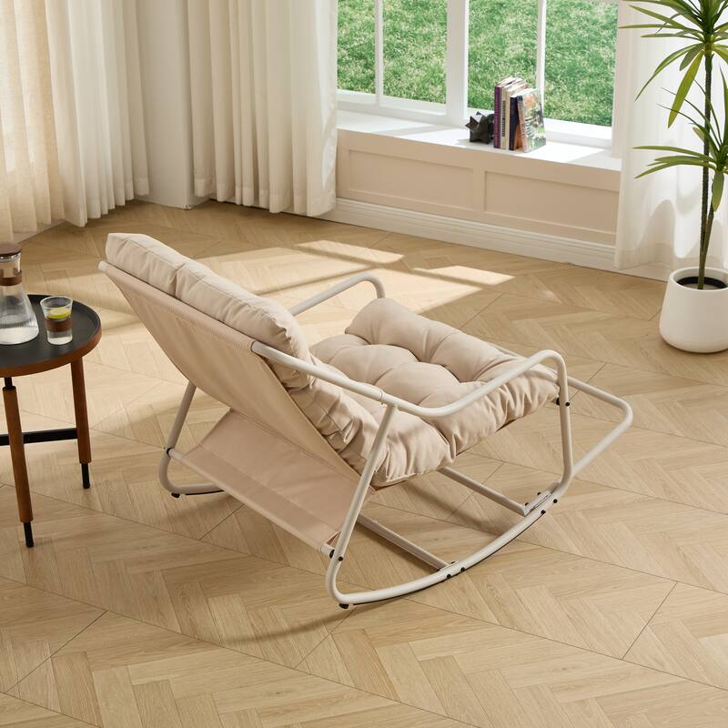 Outdoor Rocking Chair, Comfy Cushion, with Soft Thick Cushion,for Living Room, Bedroom, Reading Room, Black Frame with Cushion