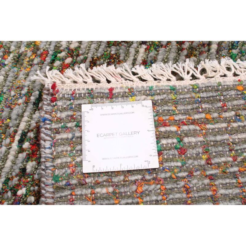 ECARPETGALLERY Hand-knotted Silk Shadow Dark Grey Wool Rug - 8'0 x 9'11